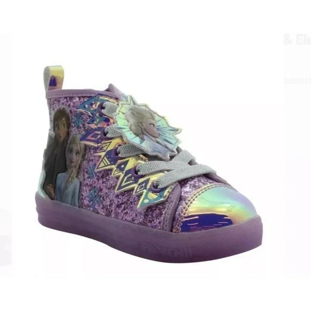 Kids Frozen Elsa Anna Light Up Glitter High Top Sneakers Purple Size 10